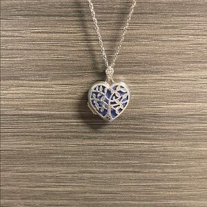 Vintage Style Heart-Shaped Real Silver and Blue Locket Necklace
